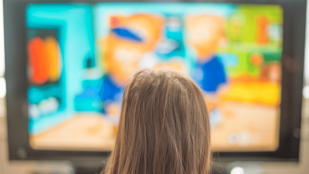 child watching tv during screen time