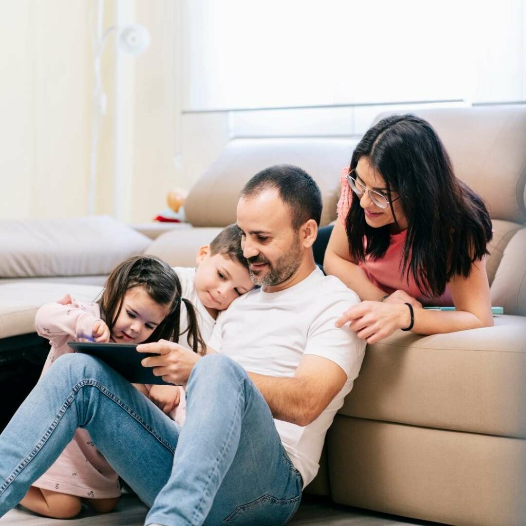 Happy family in living room